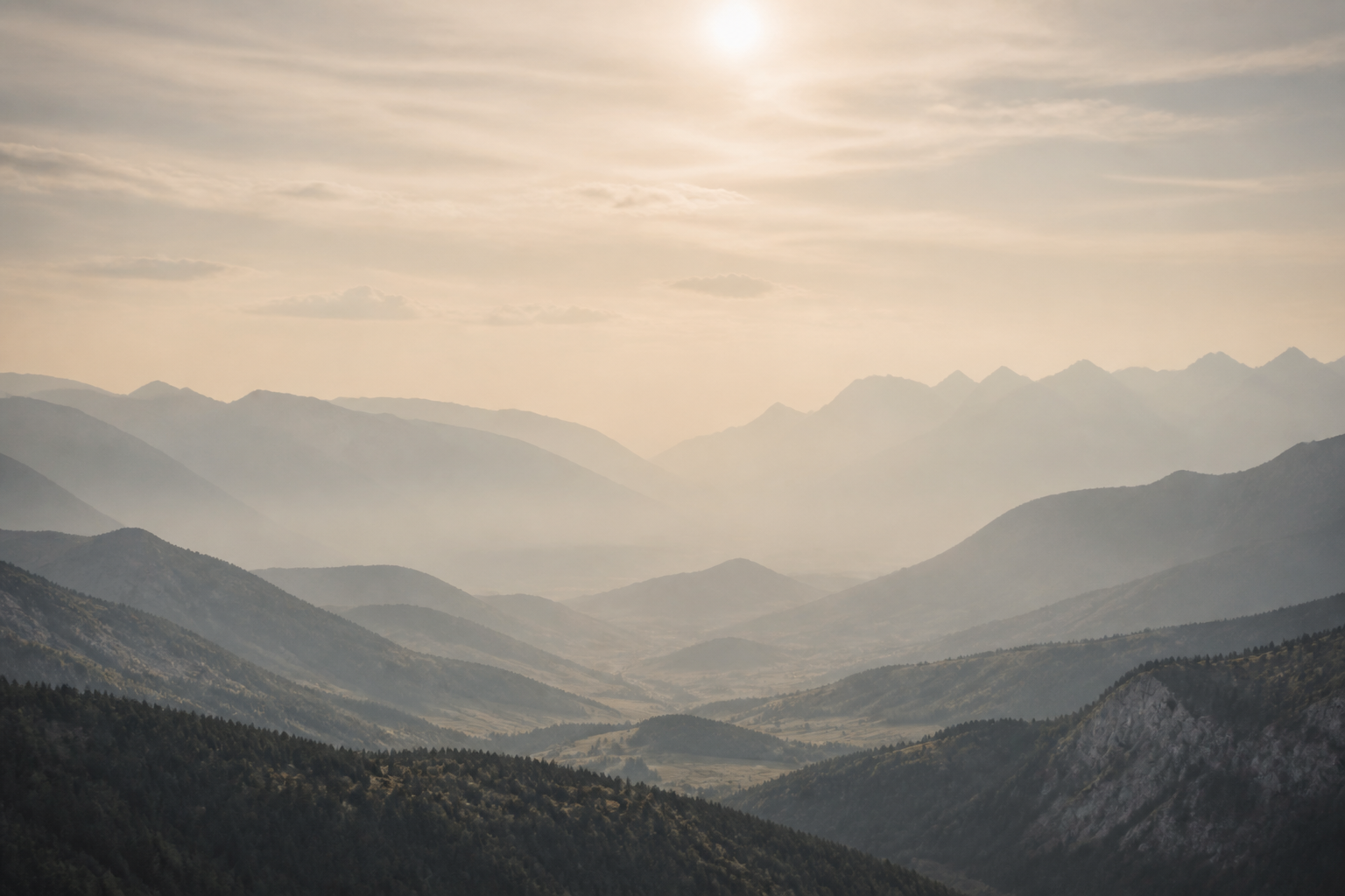 Misty mountains at sunrise